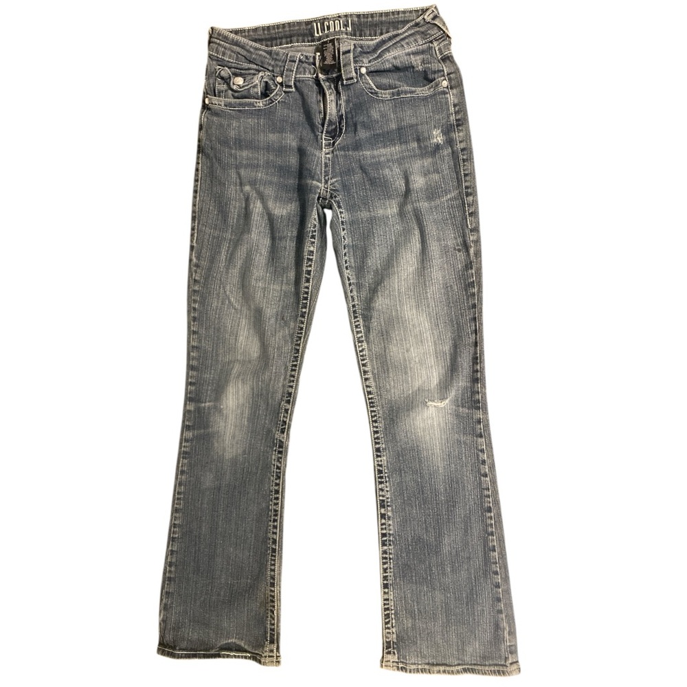 VTG LL Cool J Jeans Women's 7 Blue Denim Flare Low Rise Distressed Y2K 90s